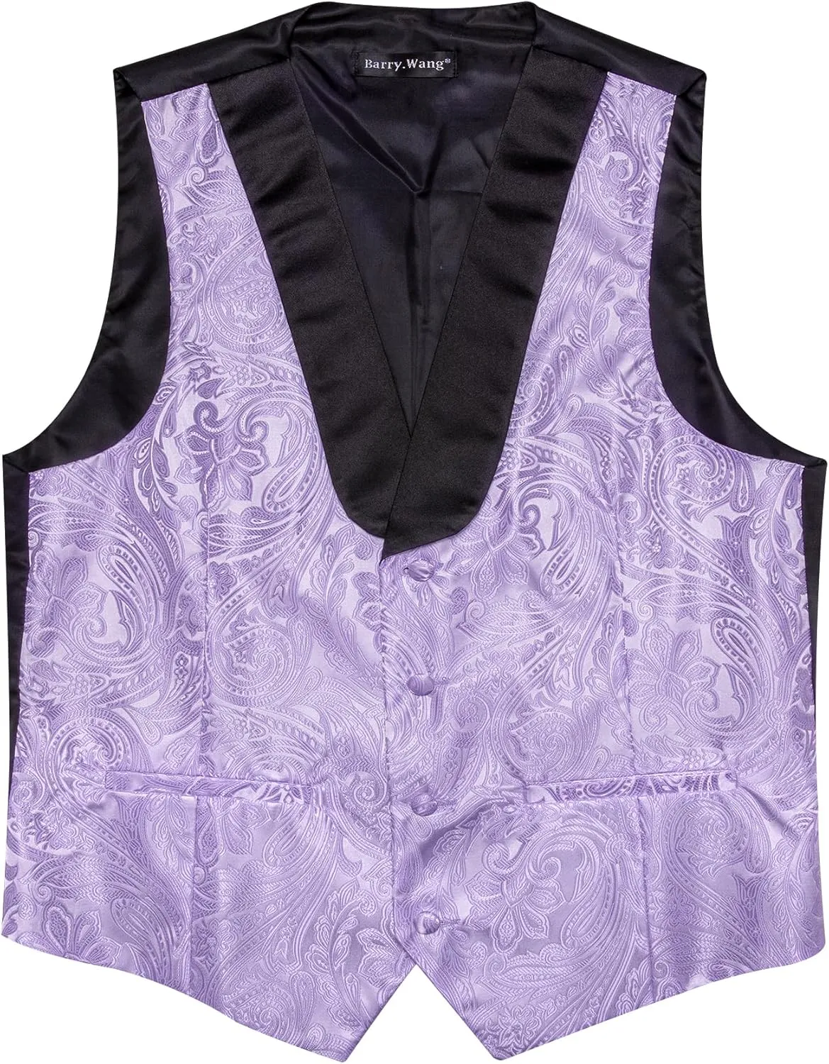 Barry.Wang Mens Paisley Vest Tie Set Silk Jacquard Flower Shawl Collar Suit Waistcoat Tuxedo 6PC Wedding Party