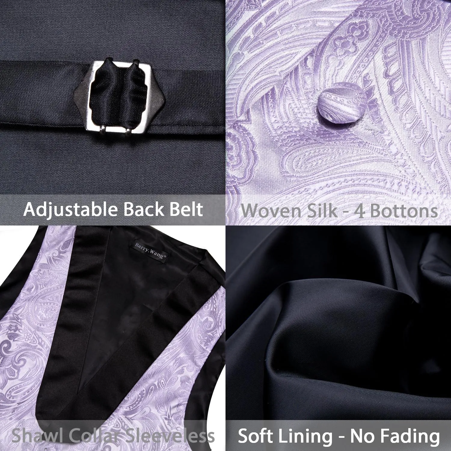 Barry.Wang Mens Paisley Vest Tie Set Silk Jacquard Flower Shawl Collar Suit Waistcoat Tuxedo 6PC Wedding Party