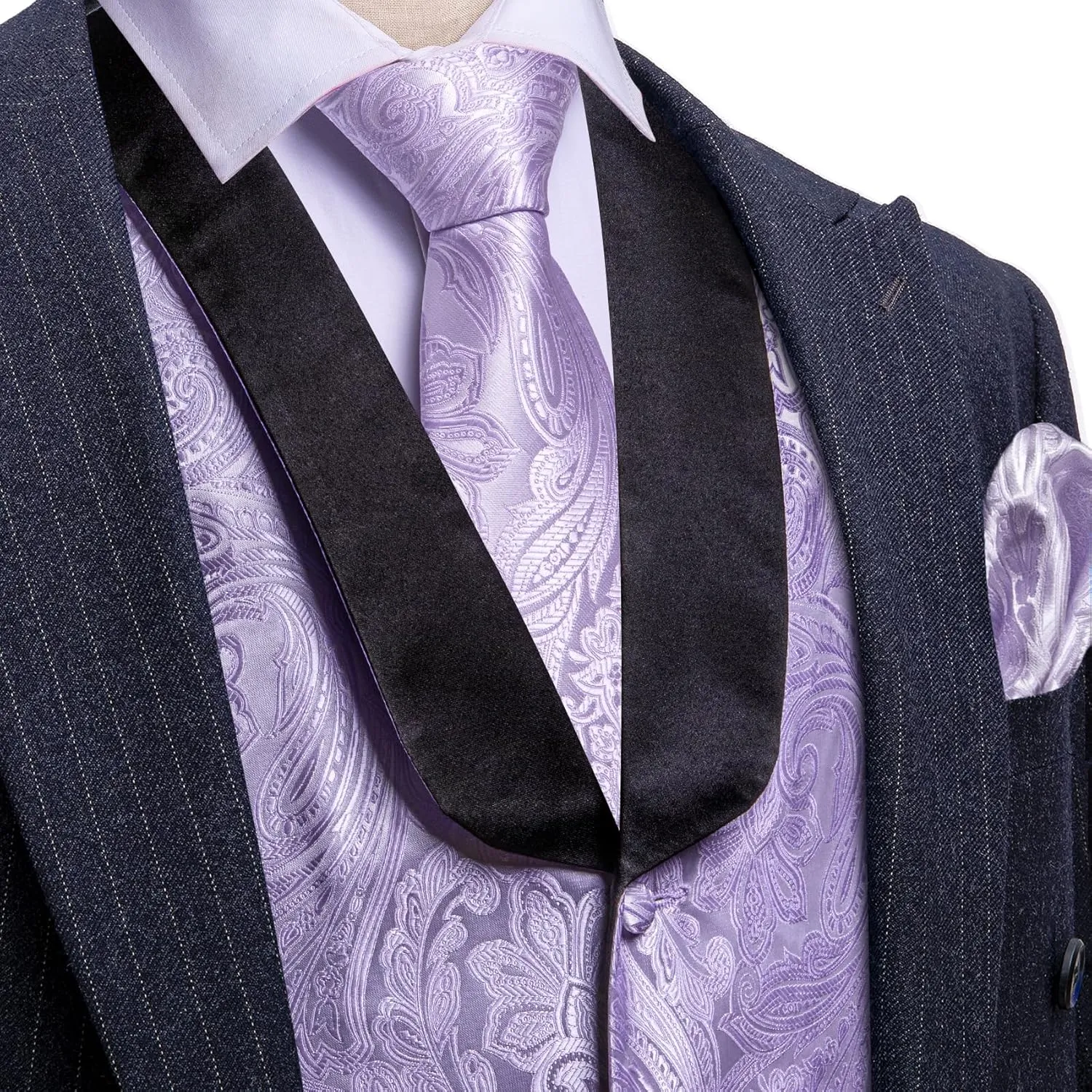 Barry.Wang Mens Paisley Vest Tie Set Silk Jacquard Flower Shawl Collar Suit Waistcoat Tuxedo 6PC Wedding Party