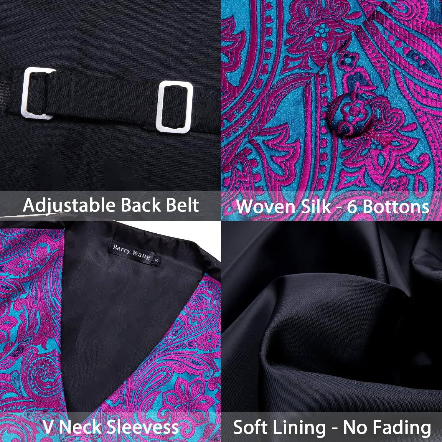 Barry.Wang Men's Suit Vest Tie and Bow Tie Set Formal Solid Paisley Handkerchief Cufflink Woven Wedding Party Waistcoat