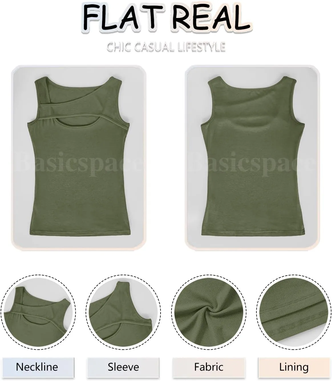 Basicspace Womens Fashion Summer Tank Tops One Piece Cutout Tshirts Sleeveless Ribbed Slim Fitted Shirts Tee