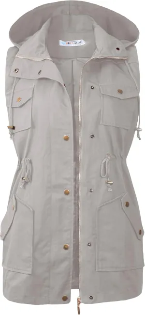 BBX Lephsnt Womens Utility Vest Drawstring Waist Military Sleeveless Jacket