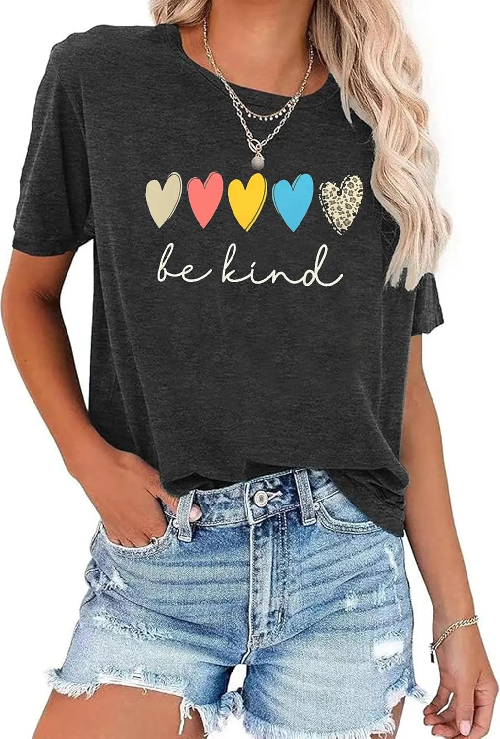 Be Kind Tie Dye T-Shirt for Women Inspirational Graphic Tee Letter Print Casual Short Sleeve Tops