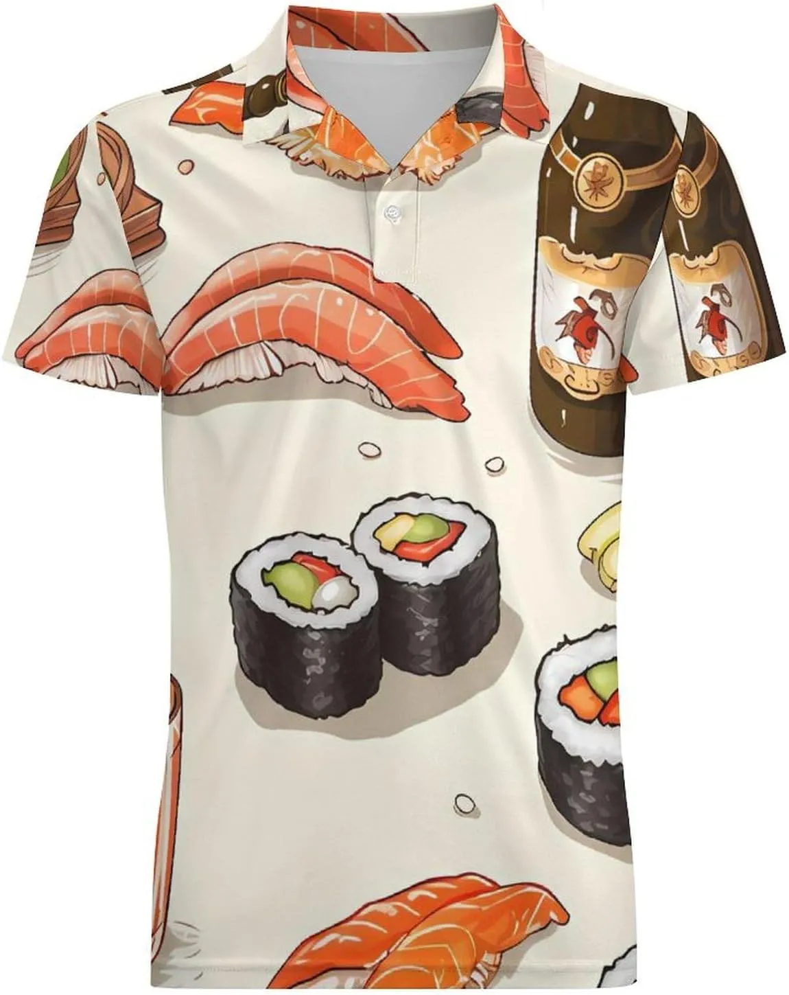 Beer and Sushi Pattern Men's Polo Shirt Short Sleeve Casual Athletic Quick Dry Golf T-Shirts