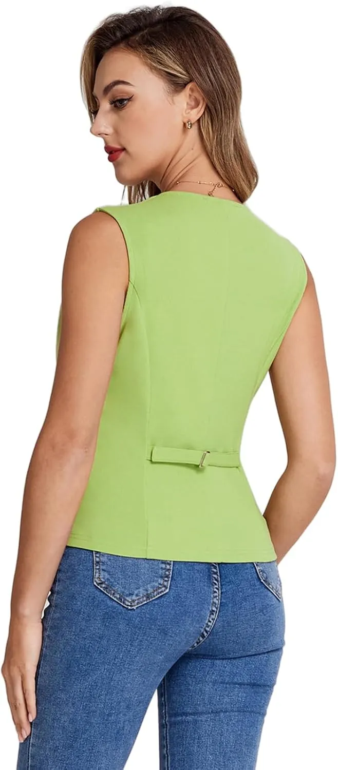 Belle Poque Womens Suit Vest Tops 2025 Trendy Button Sleeveless Vest Square Neck Vest Top Dressy Casual Summer Waistcoat Vest