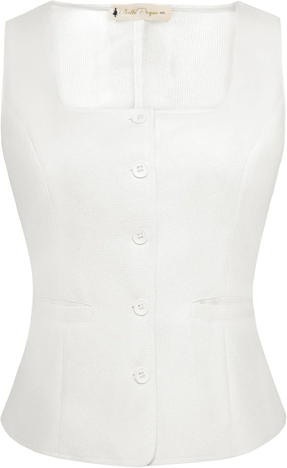 Belle Poque Womens Suit Vest Tops 2025 Trendy Button Sleeveless Vest Square Neck Vest Top Dressy Casual Summer Waistcoat Vest