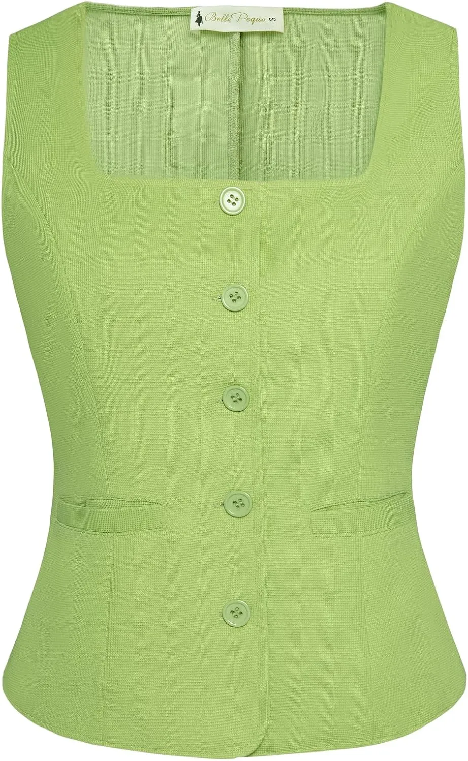 Belle Poque Womens Suit Vest Tops 2025 Trendy Button Sleeveless Vest Square Neck Vest Top Dressy Casual Summer Waistcoat Vest