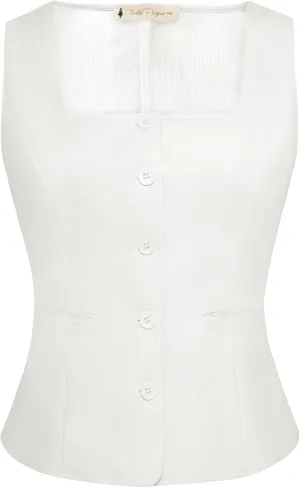 Belle Poque Womens Suit Vest Tops 2025 Trendy Button Sleeveless Vest Square Neck Vest Top Dressy Casual Summer Waistcoat Vest