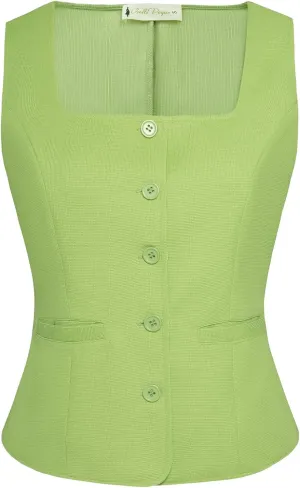 Belle Poque Womens Suit Vest Tops 2025 Trendy Button Sleeveless Vest Square Neck Vest Top Dressy Casual Summer Waistcoat Vest