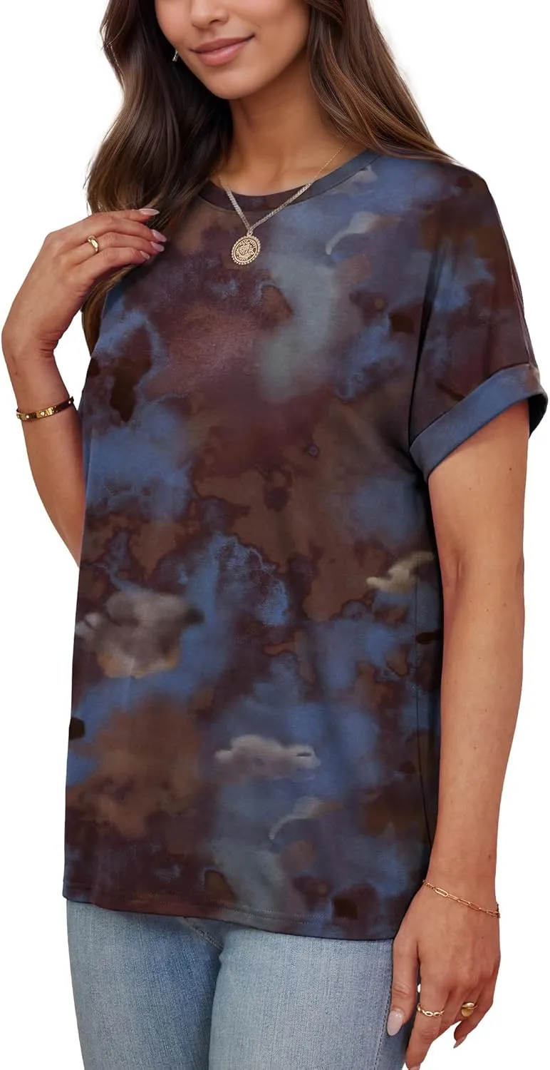 Besshopie Women's Oversized T Shirts Short Sleeve Crewneck Summer Tops Casual Loose Basic Tee Shirts 2025 Trendy Clothes