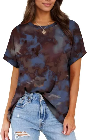 Besshopie Women's Oversized T Shirts Short Sleeve Crewneck Summer Tops Casual Loose Basic Tee Shirts 2025 Trendy Clothes