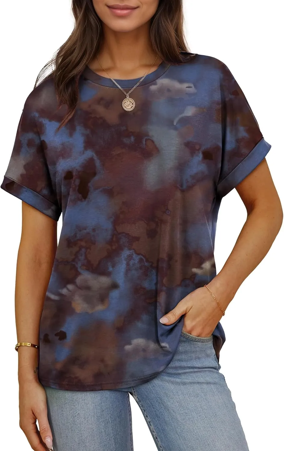 Besshopie Women's Oversized T Shirts Short Sleeve Crewneck Summer Tops Casual Loose Basic Tee Shirts 2025 Trendy Clothes