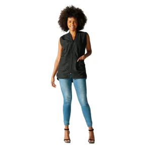 Betty Dain Professional Zip Front Salon Stylist Vest, V-Neck, Iridescent Fabric, Adjustable Belt, Two Lower Pockets with Zippered Bottoms, Lightweight, Machine Washable Nylon, Black, XL