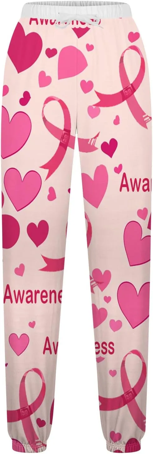 Bidobibo Womens Hiking Pants Breast Cancer Awareness Sweatpants Drawstring Waist Joggers High Waisted Trousers with Pockets