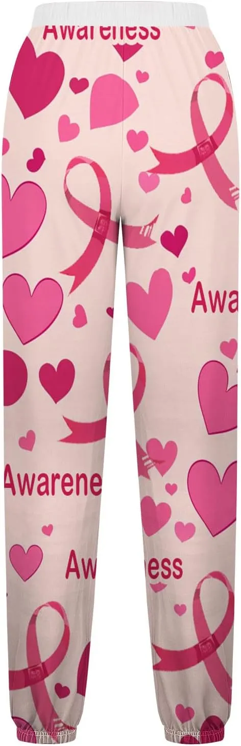 Bidobibo Womens Hiking Pants Breast Cancer Awareness Sweatpants Drawstring Waist Joggers High Waisted Trousers with Pockets