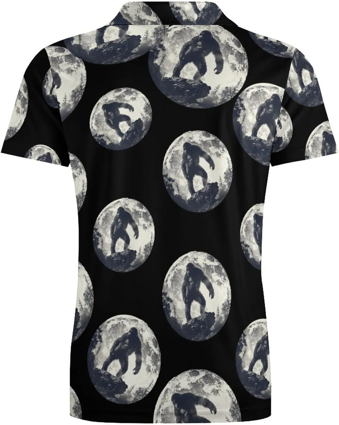 Bigfoot Moon Sasquatch Men's Polo Shirt Short Sleeve Casual Athletic Quick Dry Golf T-Shirts
