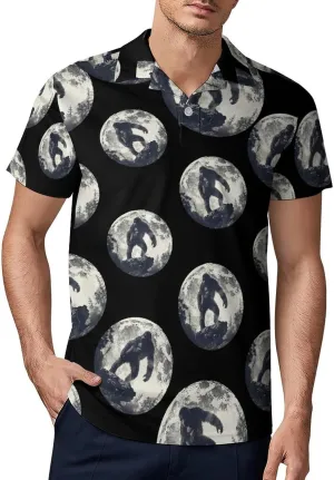 Bigfoot Moon Sasquatch Men's Polo Shirt Short Sleeve Casual Athletic Quick Dry Golf T-Shirts