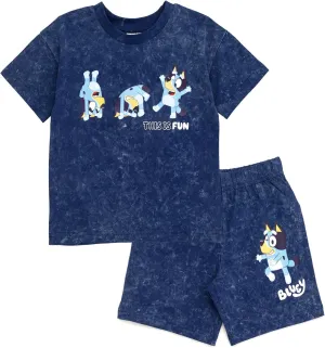 Bluey Vintage Wash Drop Shoulder T-Shirt and Shorts Outfit Set Toddler to Big Kid Sizes (2T - 10-12)