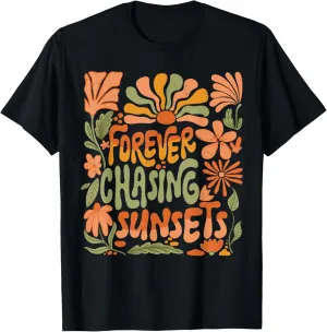 Boho Summer Forever Chasing Sunsets Retro Floral Summer T-Shirt