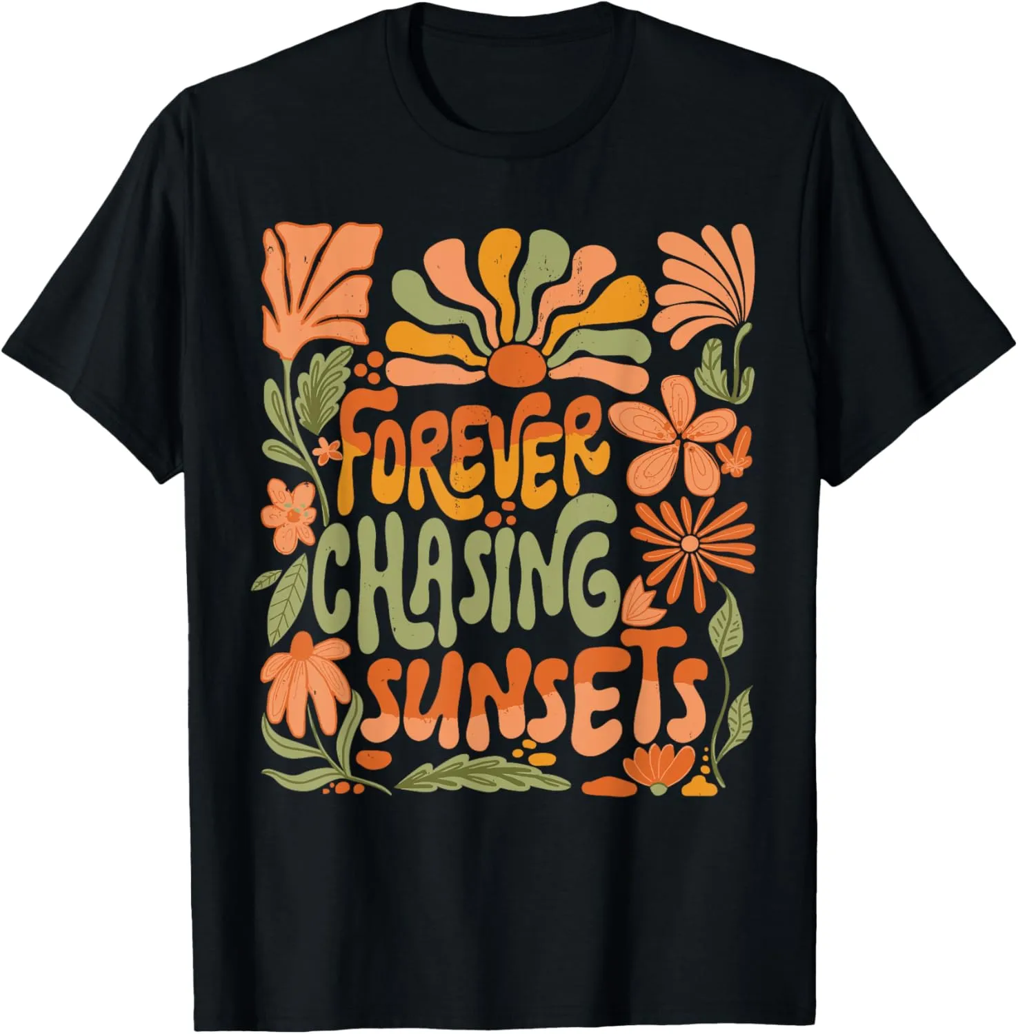 Boho Summer Forever Chasing Sunsets Retro Floral Summer T-Shirt
