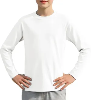 Boys Athletic Shirts Long Sleeve, Active T-Shirt Moisture Wicking Crewneck Dry Fit Tee Outdoor Running Tshirt