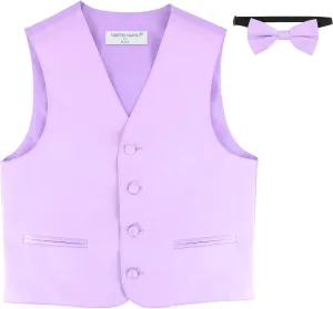 BOY'S Dress Vest & BOW Tie Solid Lavender Purple Color BowTie Set