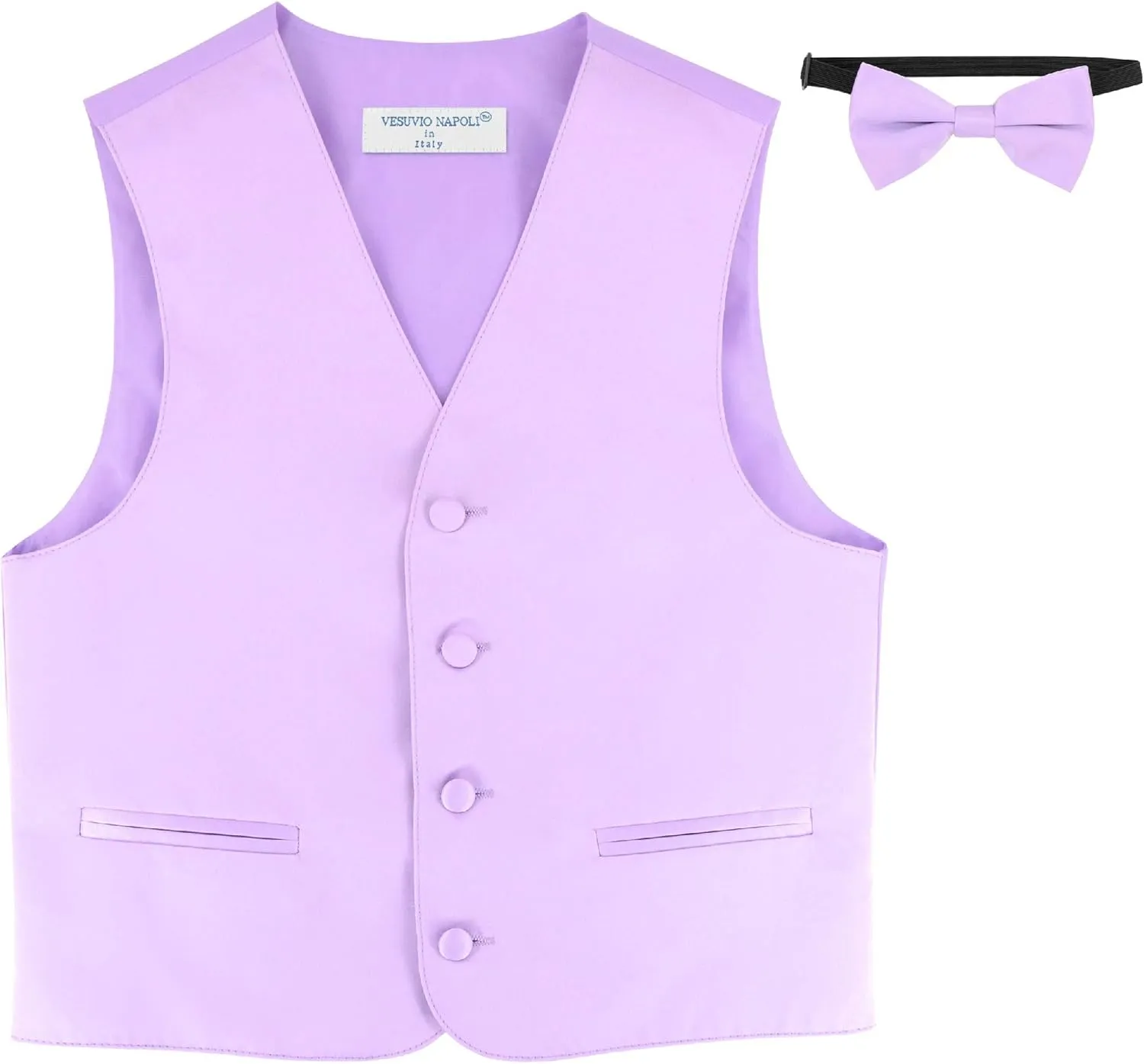 BOY'S Dress Vest & BOW Tie Solid Lavender Purple Color BowTie Set