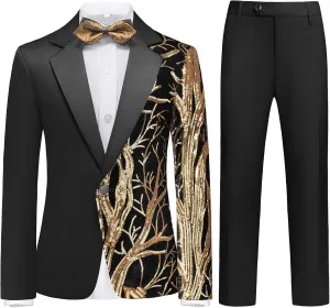 Boys Formal Tuxedo Suit Set Size 4-16 Sequin Blazer 2 Piece Satin Jacket Black Pants Kids and Teen Boys Dress Outfit
