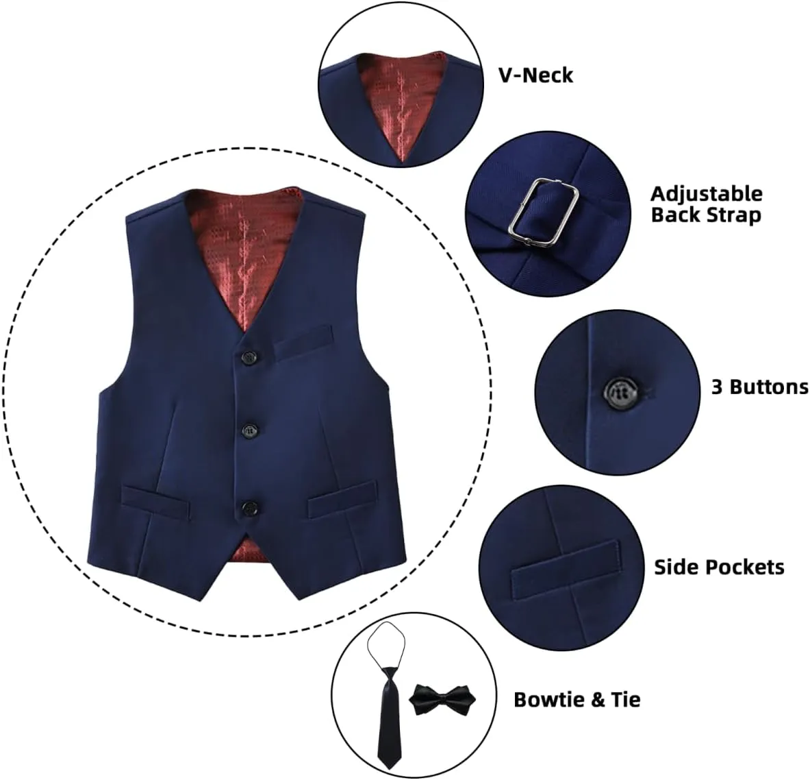 Boy's Suit Vest with Bowtie and Tie Kids Suits for Boy Adjustable Back Strap Vest Set