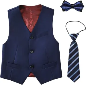 Boy's Suit Vest with Bowtie and Tie Kids Suits for Boy Adjustable Back Strap Vest Set