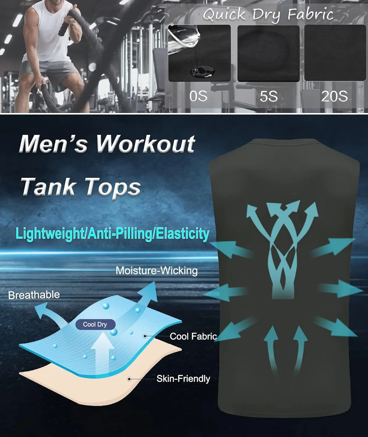 Boyzn Men's 3 Pack Workout Tank Tops Gym Athletic Muscle Tee Bodybuilding Fitness Sleeveless T-Shirts