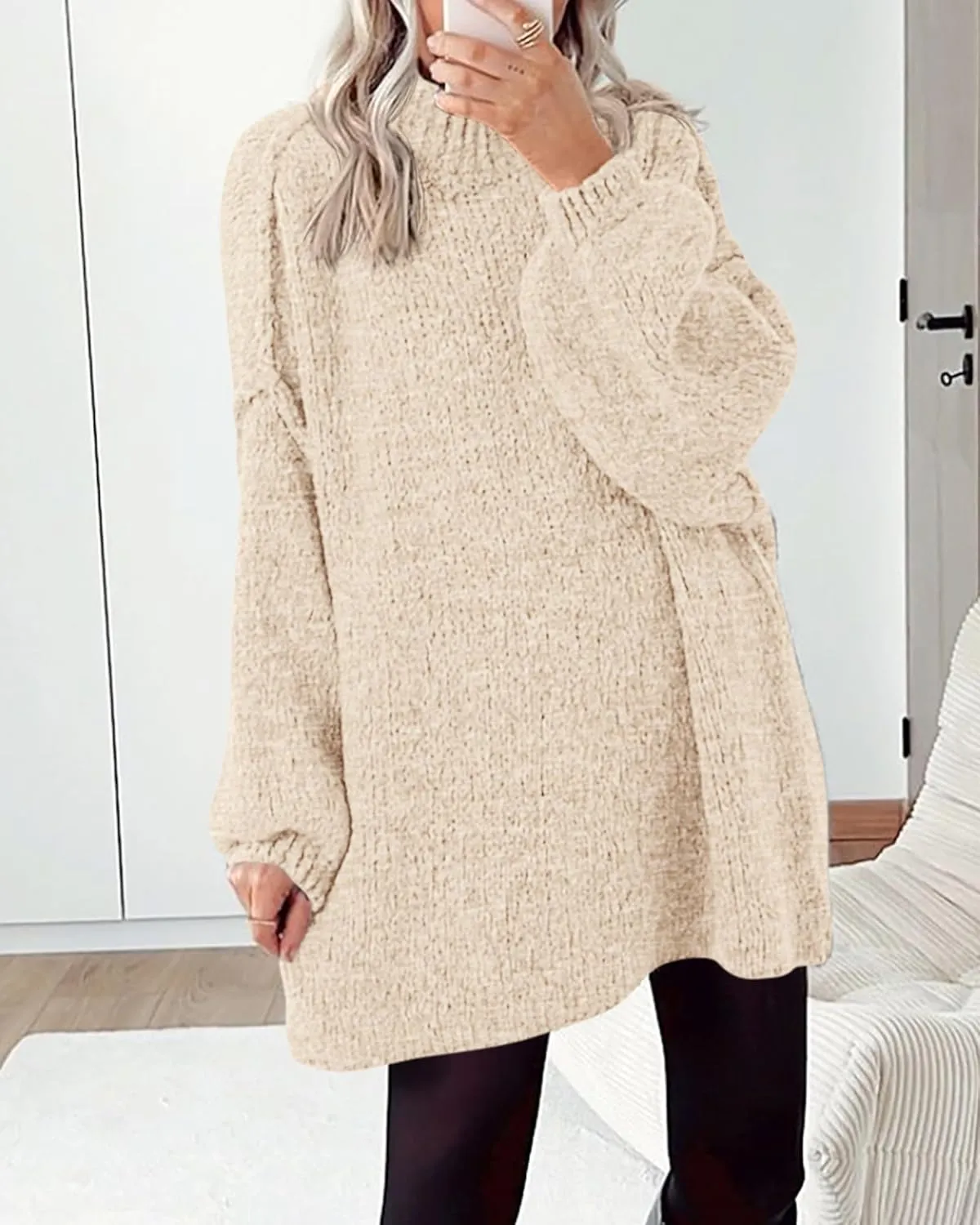 BTFBM Women's Long Pullover Sweaters 2025 Fall Winter Mock Neck Long Sleeve Thick Oversized Casual Knitted Jumper Tops