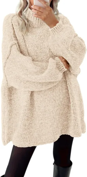 BTFBM Women's Long Pullover Sweaters 2025 Fall Winter Mock Neck Long Sleeve Thick Oversized Casual Knitted Jumper Tops