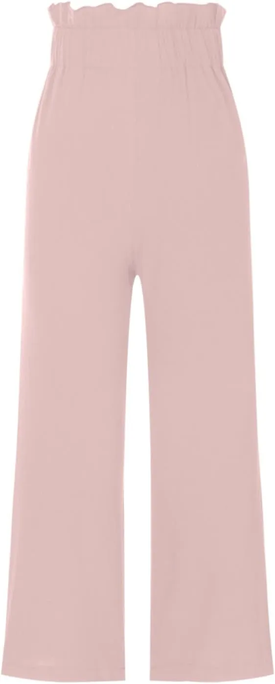 BZGTZT Linen Pants for Women Wide Leg Casual Summer Elastic High Waisted Palazzo Pant Baggy Flowy Beach Trousers with Pocket