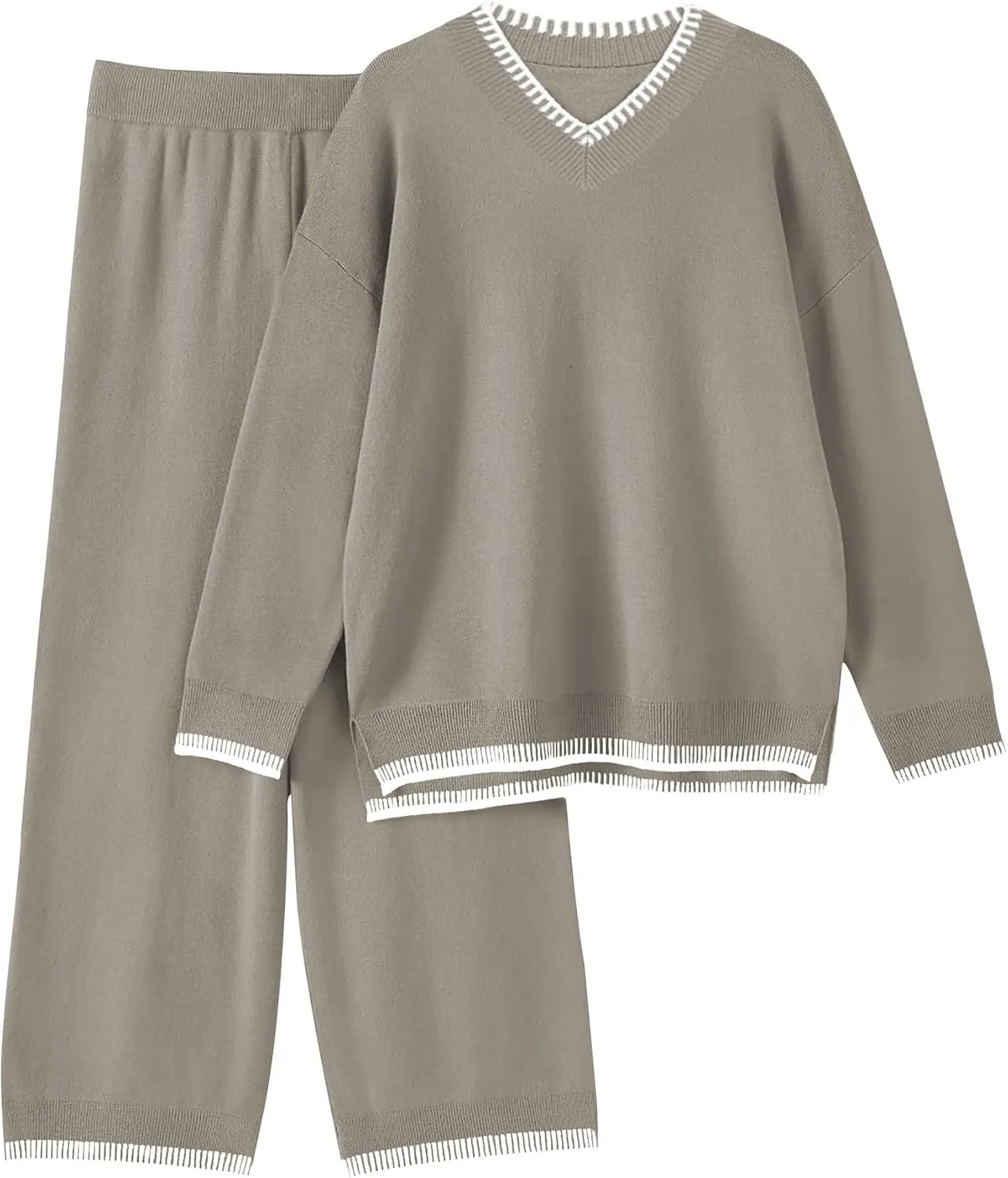 Cakulo Womens 2 Piece Outfits Sweater Lounge Sets 2024 Loungewear Knit Wide Leg Pants Matching Sweatsuit Set