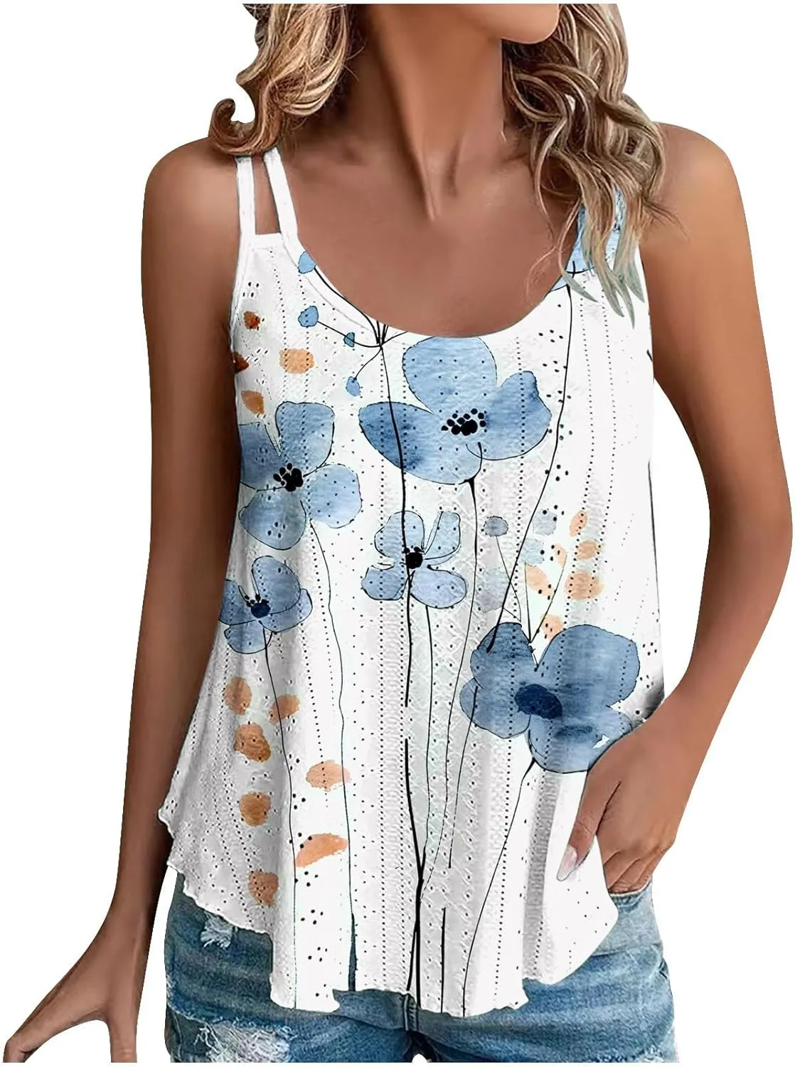 Camisole Tops for Women Eyelet Casual Tank Tee Sundress Sleeveless Cleavage Racerback Basic Fashion Clothes