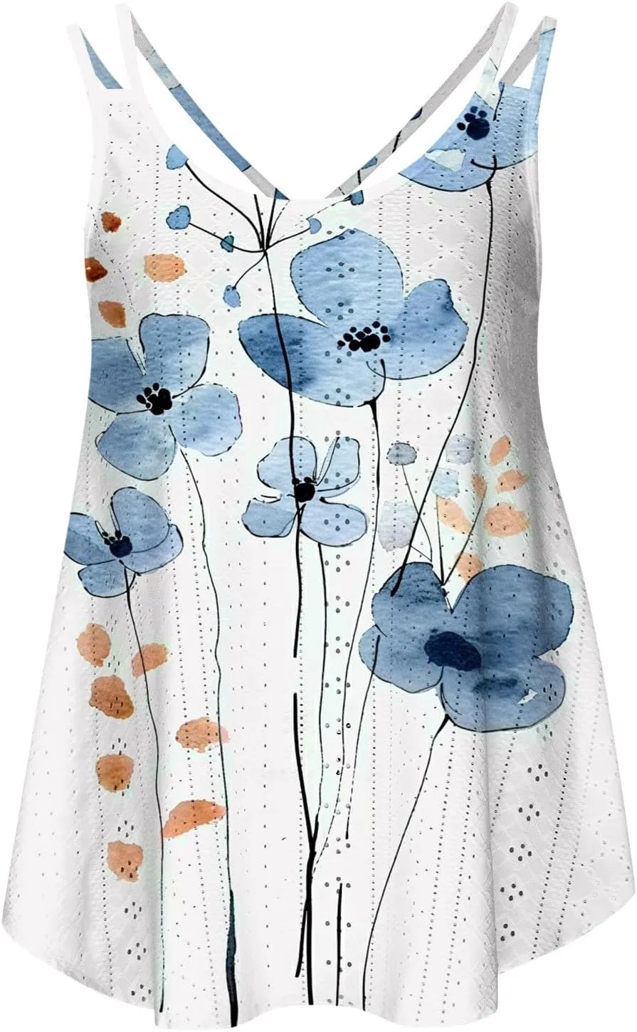 Camisole Tops for Women Eyelet Casual Tank Tee Sundress Sleeveless Cleavage Racerback Basic Fashion Clothes