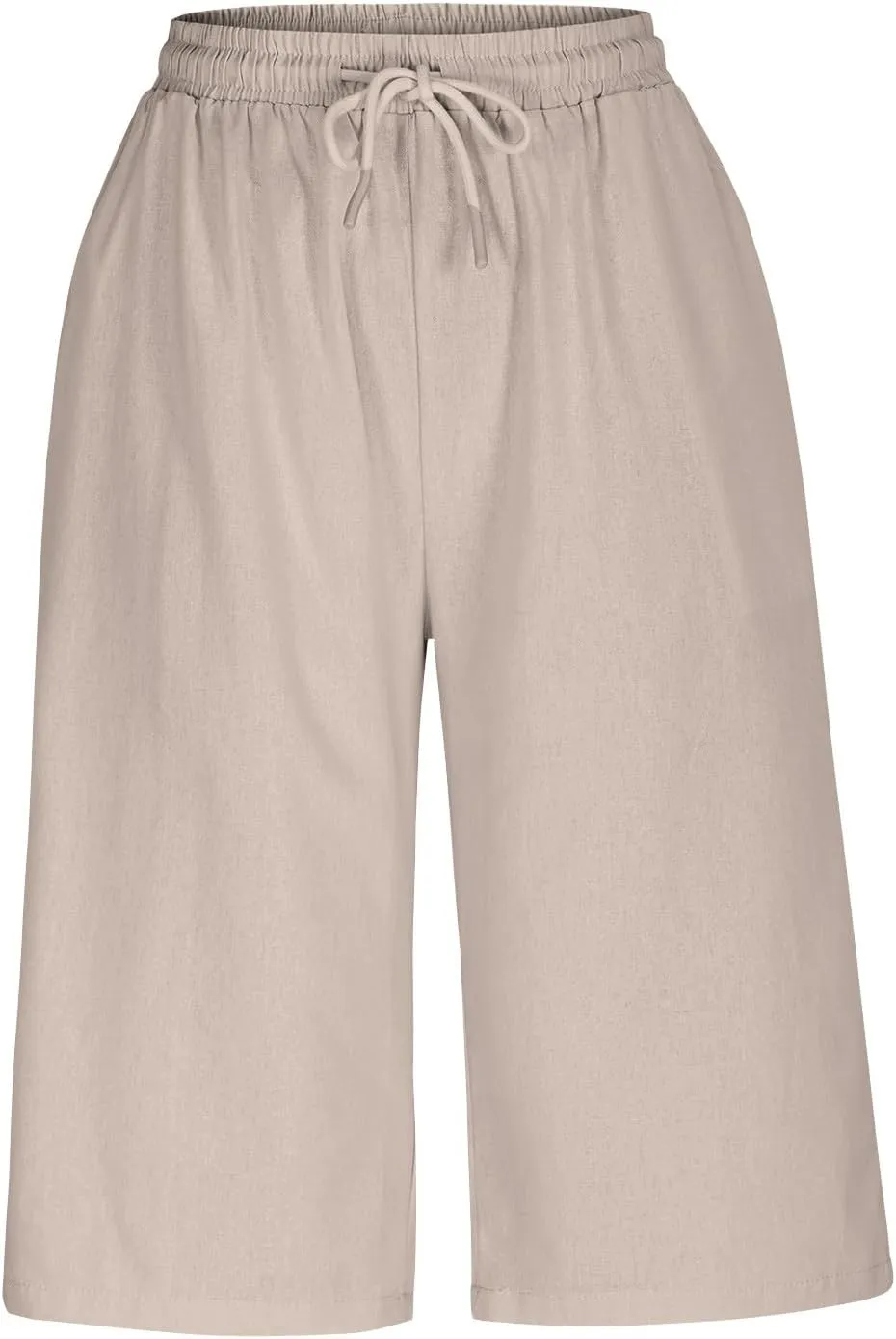 Capri Pants for Women Casual Summer Cotton Linen Capris Elastic High Waist Pants Wide Leg Cropped Trousers