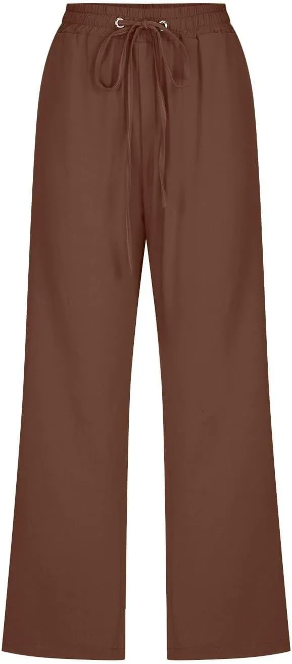 Capris Pants for Women Cotton Linen Casual Summer 2025 Straight Wide Leg Loose Drawstring Elastic Waist Cropped Trouser S-5X