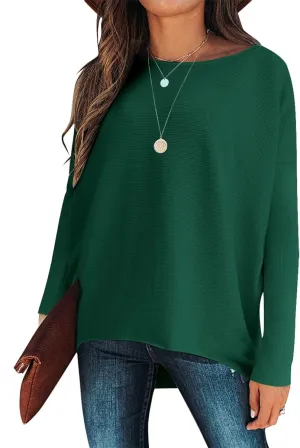 Caracilia Women Boat Neck Batwing Long Sleeve 2024 Fall Oversized Ribbed Knit Pullover Sweaters Baggy Jumper Tunic Tops
