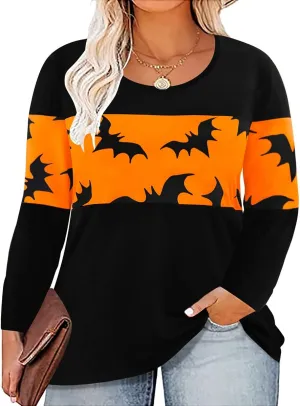 CARCOS Plus Size Tops for Women Color Block Flower/Striped/Camo Crew Neck Long Sleeve Tee Shirt