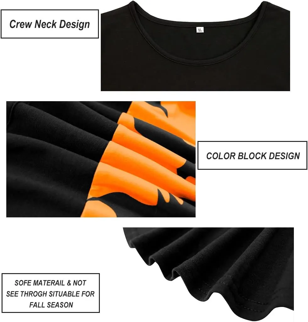 CARCOS Plus Size Tops for Women Color Block Flower/Striped/Camo Crew Neck Long Sleeve Tee Shirt