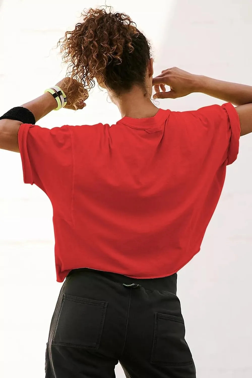 Carpetcom Oversized Workout Shirts for Women Short Sleeve Drop Shoulder Casual Crop Tops Baggy Gym Yoga Athletic Tee