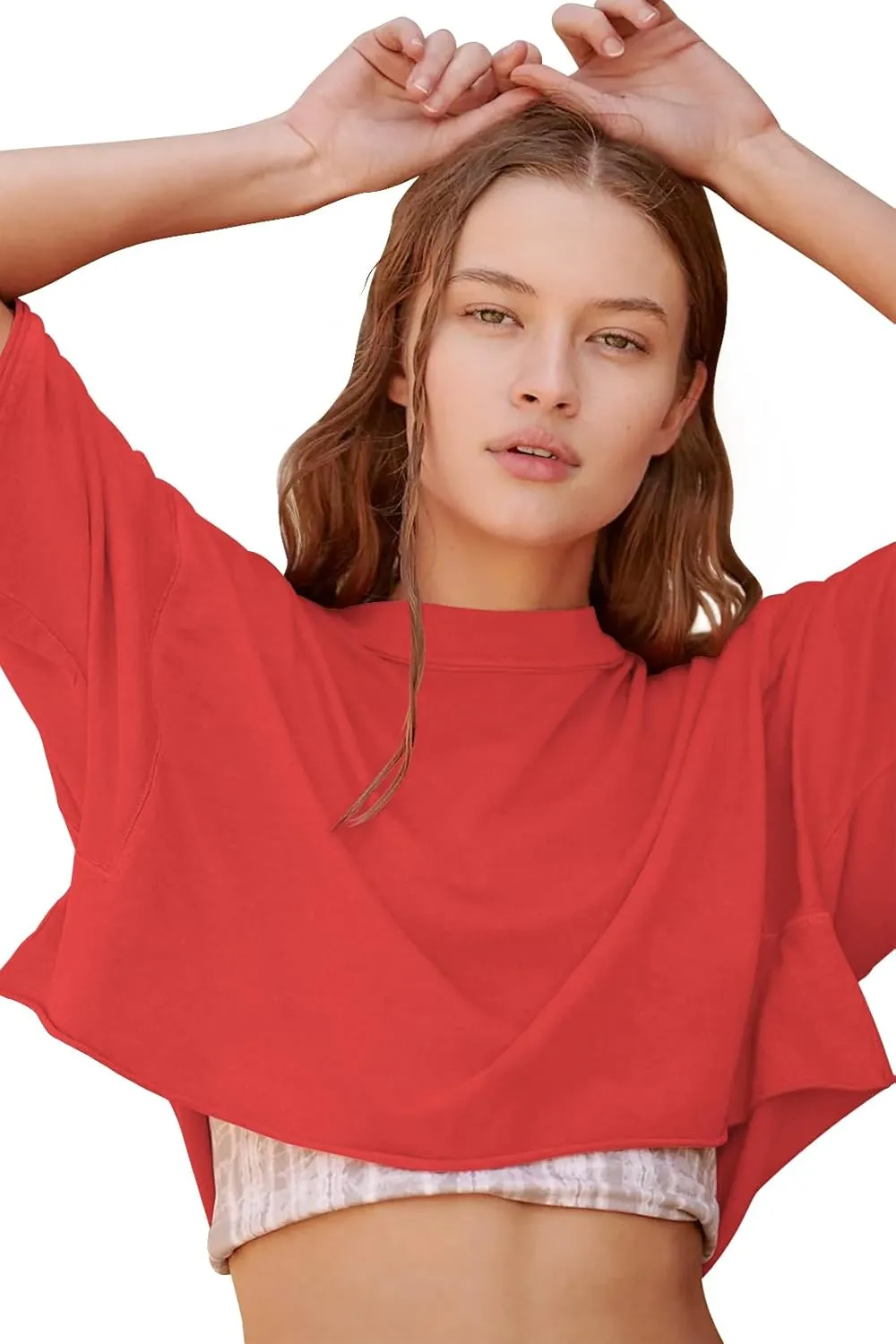 Carpetcom Oversized Workout Shirts for Women Short Sleeve Drop Shoulder Casual Crop Tops Baggy Gym Yoga Athletic Tee