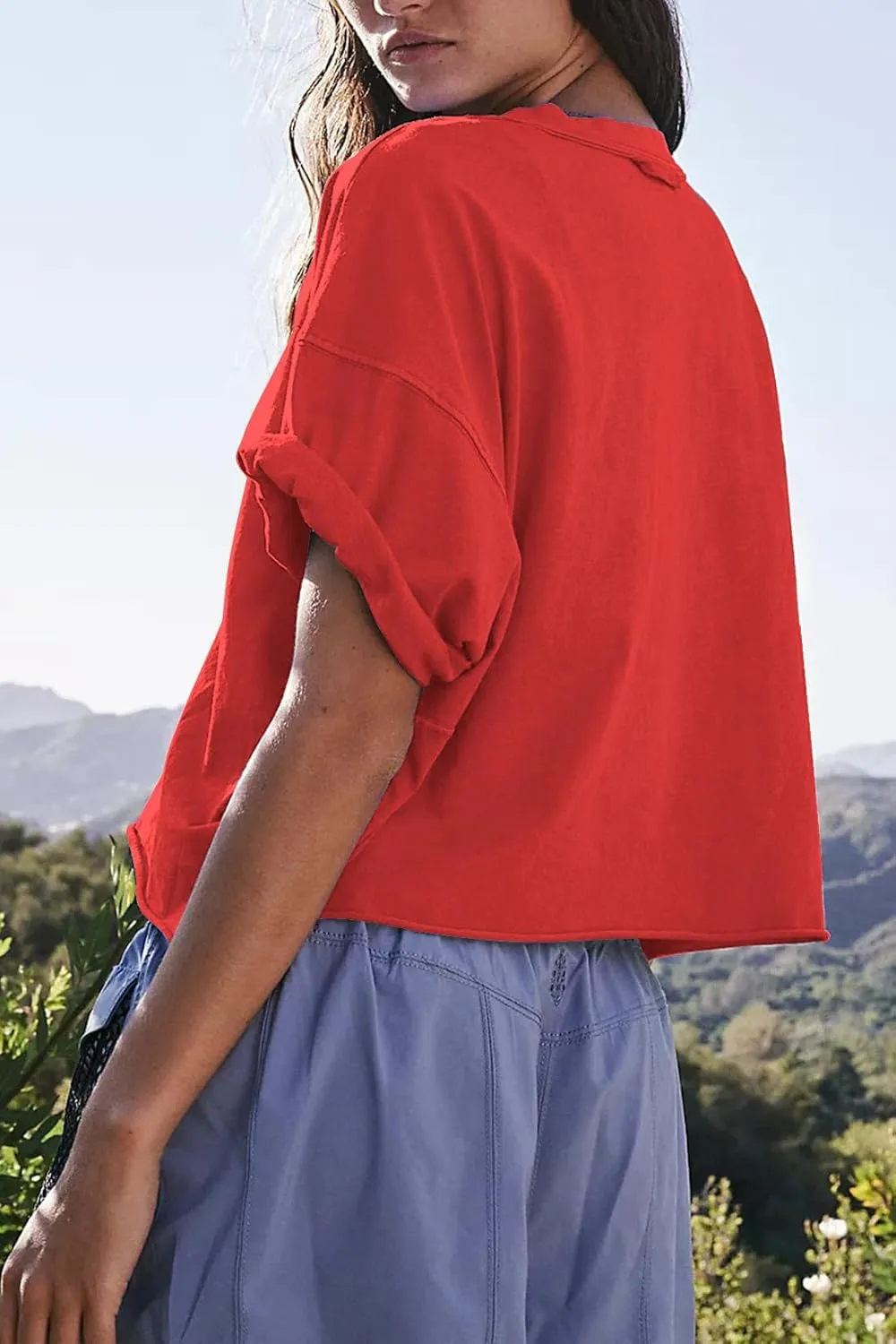 Carpetcom Oversized Workout Shirts for Women Short Sleeve Drop Shoulder Casual Crop Tops Baggy Gym Yoga Athletic Tee