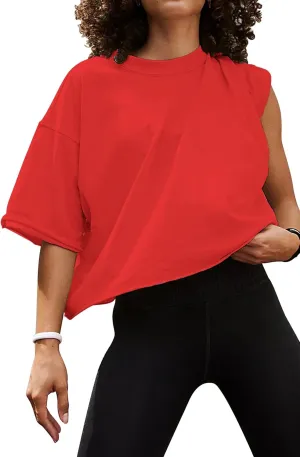 Carpetcom Oversized Workout Shirts for Women Short Sleeve Drop Shoulder Casual Crop Tops Baggy Gym Yoga Athletic Tee