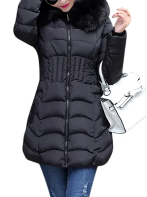 Casual Women Faux Fur Patchwork Hooded Coats
