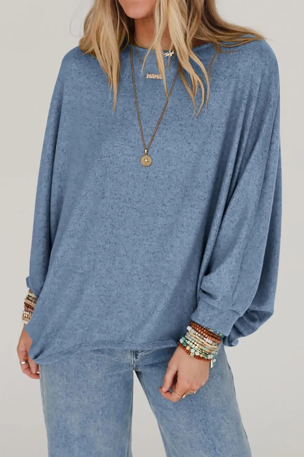 CFLONGE Fall Sweaters for Women 2024 Casual Pullover Off The Shoulder Sweater Batwing Long Sleeve Sweatshirt Knit Jumper Tops
