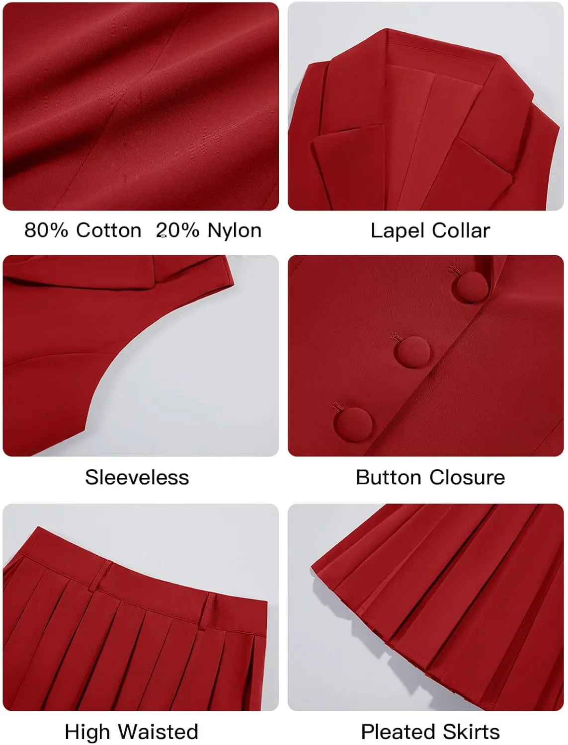 Cicy Bell Womens Summer 2 Piece Outfits V Neck Blazer Vest Matching Sets and Mini Pleated Skirts
