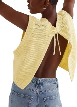 Cioatin Women Y2K Backless Tie Up Knit Crop Sweater Vest Sleeveless Round Neck Split Open Back Pullover Summer Tank Tops